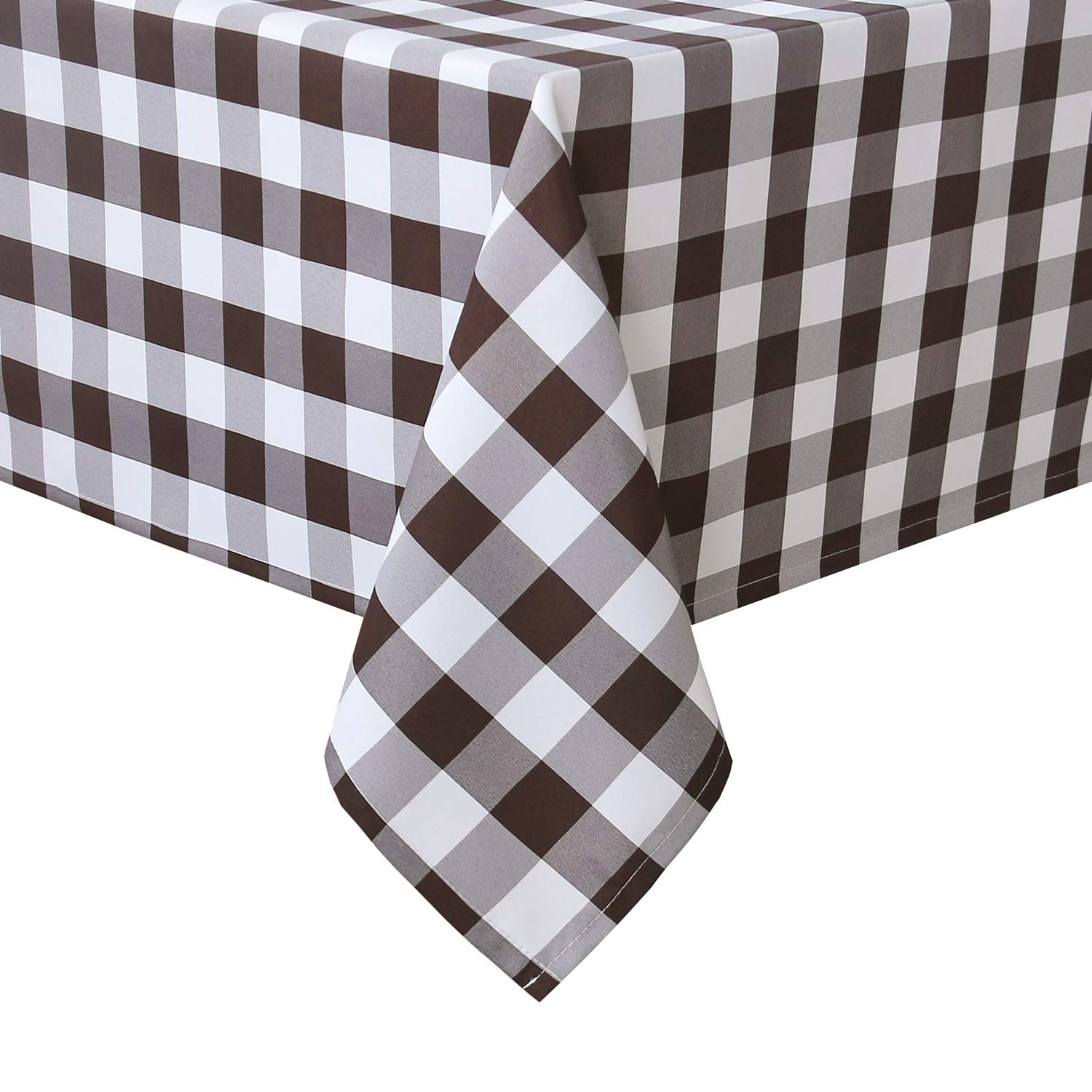 Hiasan Checkered Tablecloth Rectangle - Stain Resistant, Waterproof and Washable Table Cloth Gingham for Outdoor Picnic, Holiday Dinner, 60 x 102 Inch, Coffee and White — image 1