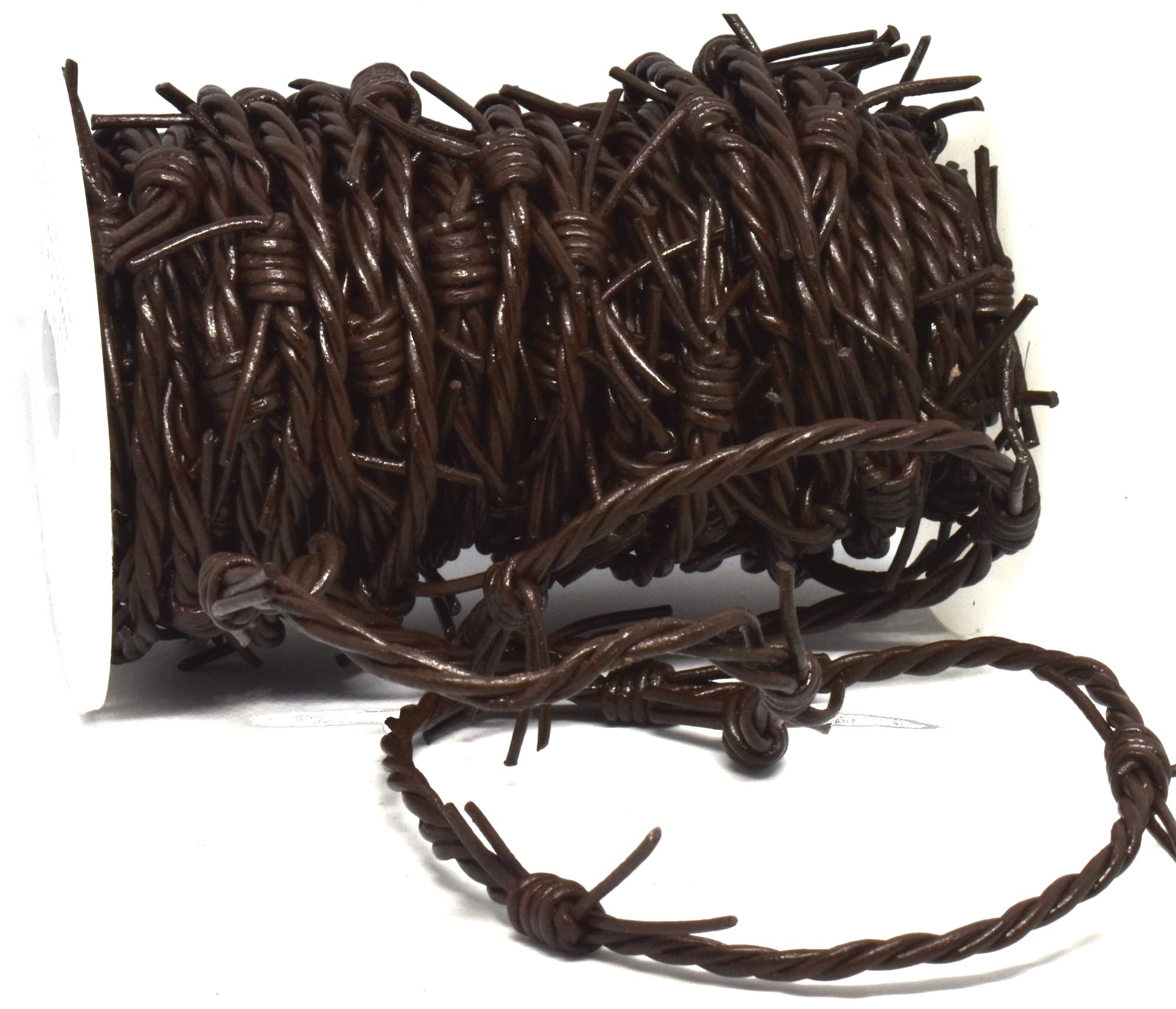 Brown Fake Barbed Leather Cord,10 m (32.8 ft) 3 Strand Braid of 1.8mm Round Leather Cord, Spool