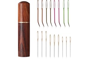 17pcs Large Eye Sewing Needles Kit with Wooden Case, Steel Large Eye Blunt & Bent Tapestry Darning Supplies Embroidery Tools 