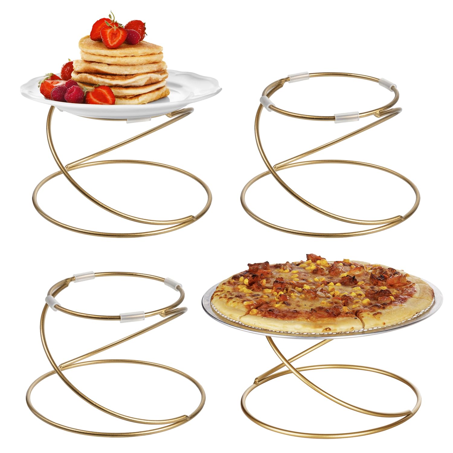 MyGift Modern Gold Tone Metal Wire Spiral Pizza Pan Pedestals, Tabletop ...