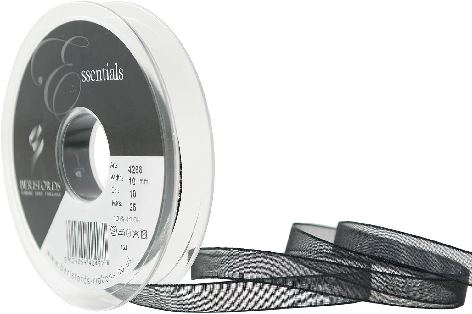 Berisfords 10 mm Super Sheer Ribbon, Black