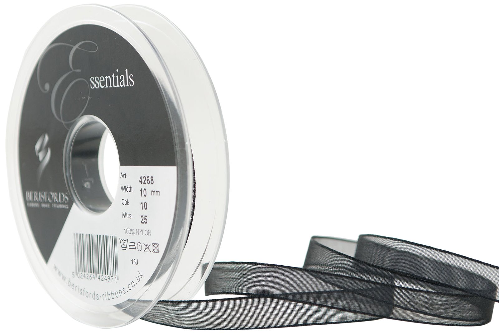 Berisfords 10 mm Super Sheer Ribbon, Black