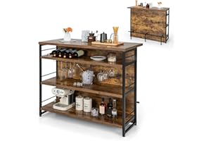 Giantex Home Bar Unit, 4 Tier Liquor Bar Table with Footrest, Wine Bottle Racks, Glass Holder, Industrial Corner Mini Coffee 