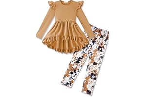 Arshiner Toddler Girl Clothes Ruffle Trim Long Sleeve Pullover Top and Floral Print Leggings Fall Outfits Kids Clothing Sets