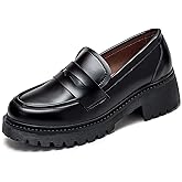 U-lite Women's Classic Simple Mid Heel Oxfords Penny Loafers Comfortable Slip On Dress Shoes