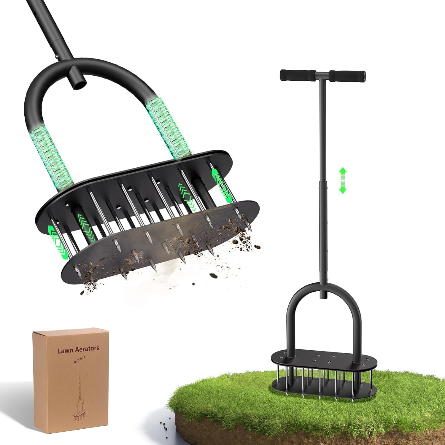 Photo 1 of Onadak Lawn Aerator Spikes Aerating Tool, Manual Aeration Tools with Padded T-Handle, Wide Foot Plate, 15 3 Inch Solid Steel Spikes, Yard Aerators for Lawn Yard & Garden