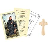 Trendzeen Saint Peregrine Holy Card - Hand Held Comfort Cross, The Lord's Prayer - Laminated Double Sided Saint Peregrine Card - St Peregrine Patron Saint of Cancer Patients Themed Set - 3 Items