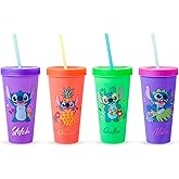 Silver Buffalo Disney Lilo and Stitch Tropical Poses 4 Pack Color Change Plastic Tumbler, 24 Ounces