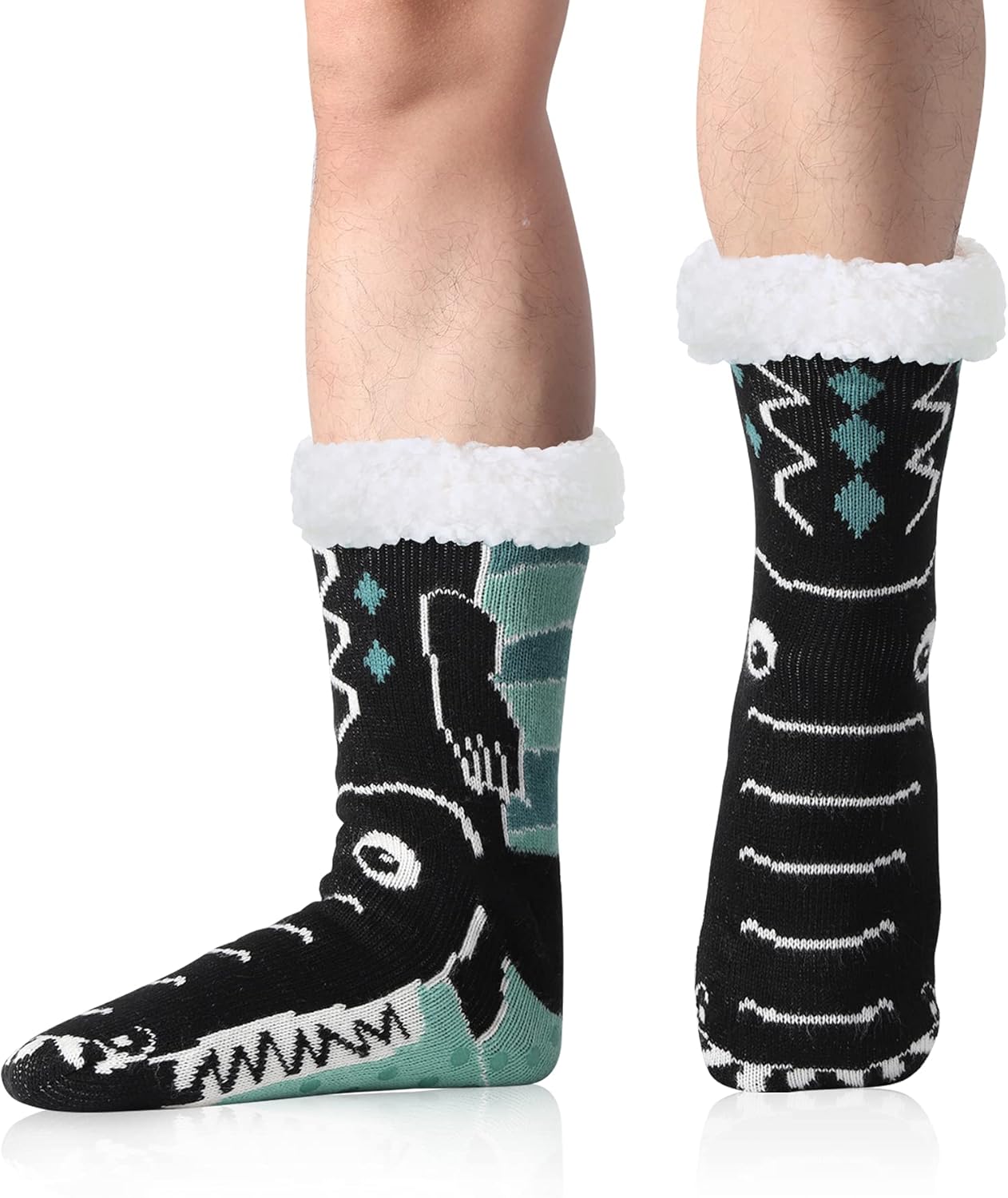 HapiLeap Mens Slipper Socks Stripe Fluffy Socks Mens Boys Super Thick