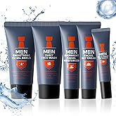 Mens Skincare Set, Valentines Day Gifts for Him, 5Pcs Mens Facial Care Kit - Facial Cleanser, Facial Scrub, Day Cream, Eye Cream and Overnight Moisturizer, Travel Size Mens Skincare Gift Set