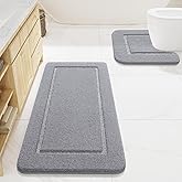 LOCHAS Bathroom Rug Set Light Grey, Soft Bath Rug Set 2 Piece Set, Toilet Mat U-Shaped 20x20 and 24x48 Bath Rugs, Quickly Dry Mats for Bathroom, Tub, Washable, Super Absorbent Floor Mat