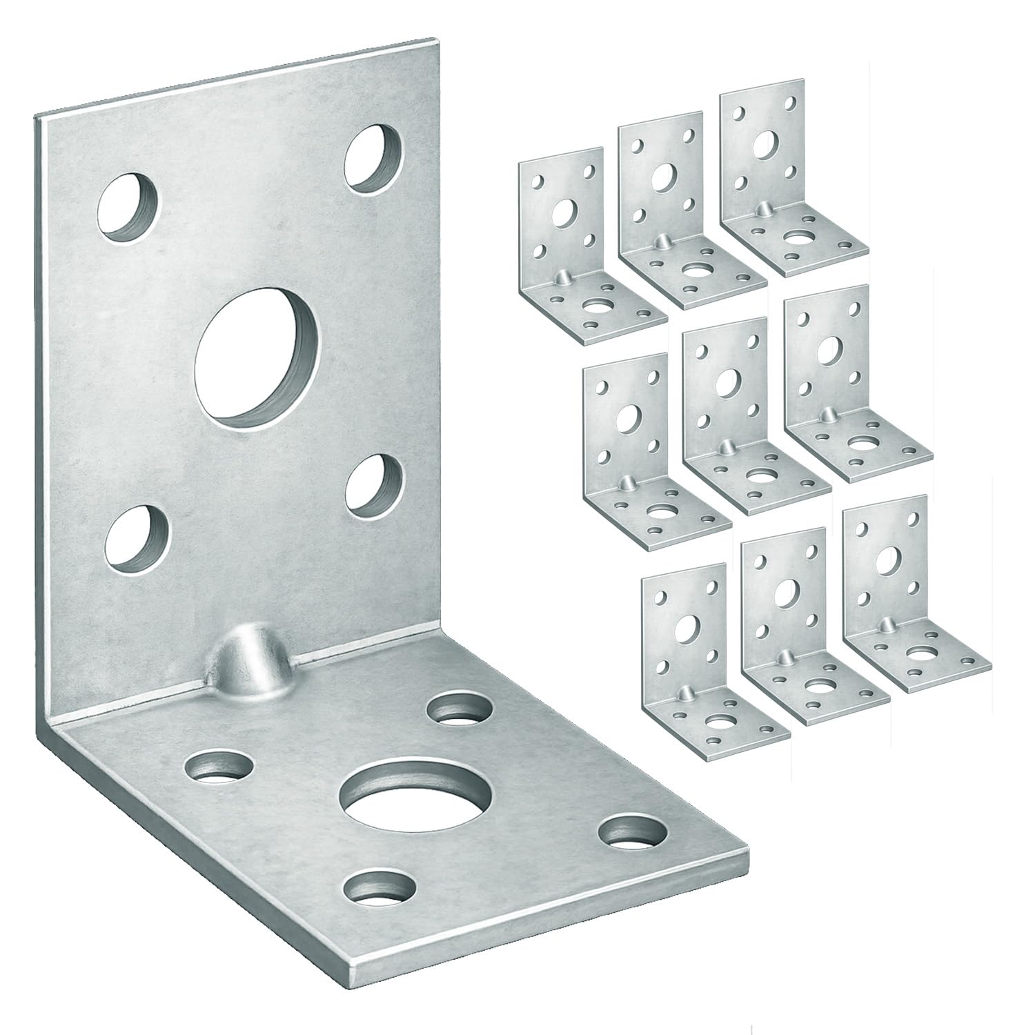 OMIDEAS 10 x Angle Brackets (50 x 50 x 35 x 2) Heavy Duty Corner Sleeper Bracket with Beading Timber Wood Metal Joining Fixing L Galvanised Steel Sheet Connector