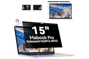 PROTESCREEN Privacy Screen MacBook Pro 15 Inch (2012-2015), Magnetic Removable Anti Glare Blue Light Privacy Filter with Camera Cover,Anti Spy Black out Laptop Screen Protector for Mac 15.4 In (A1278 A1286 A1398)