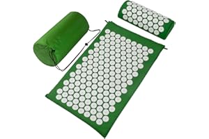 BABEHOP Acupressure Mat Set, Acupuncture Point Massage Pillow, Relieving Neck and Back Pain, Muscle Relaxation and Stress Reduction, Sciatica Relief, Suitable for Men and Women, Carry a Handbag, Green White