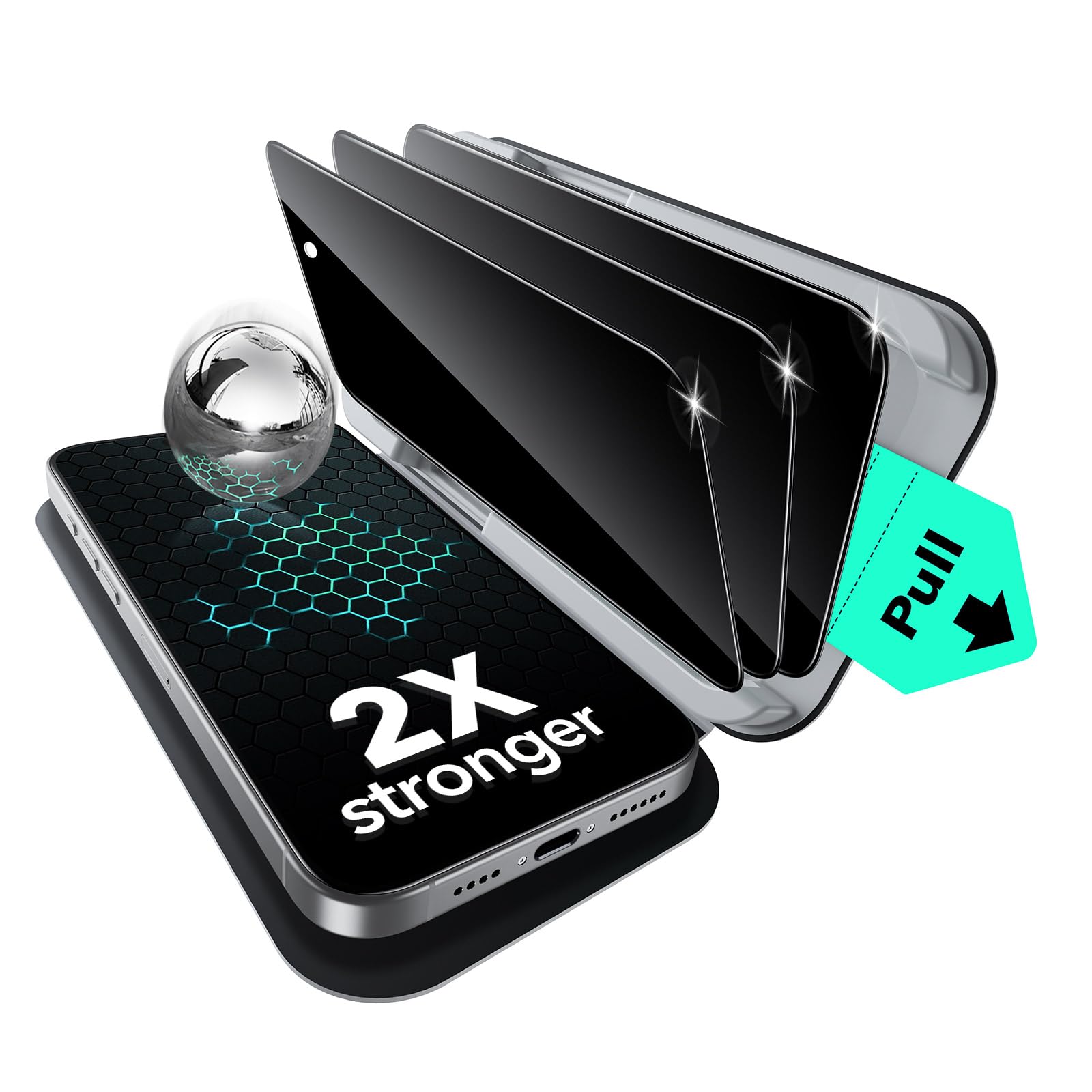 Photo 1 of ESR 3 Pack for iPhone 16 Pro Max Privacy Screen Protector, Military Grade Shatterproof, 9H Hardness, Anti-spy Tempered Glass with UltraFit Tray