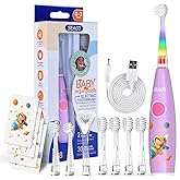 SEAGO Kids Electric Toothbrush Rechargeable with Smart Timer, LED Observing Light & DIY Stickers for Toddlers Ages 2-4, Soft Bristles for Oral Care, USB Charging (Pink)
