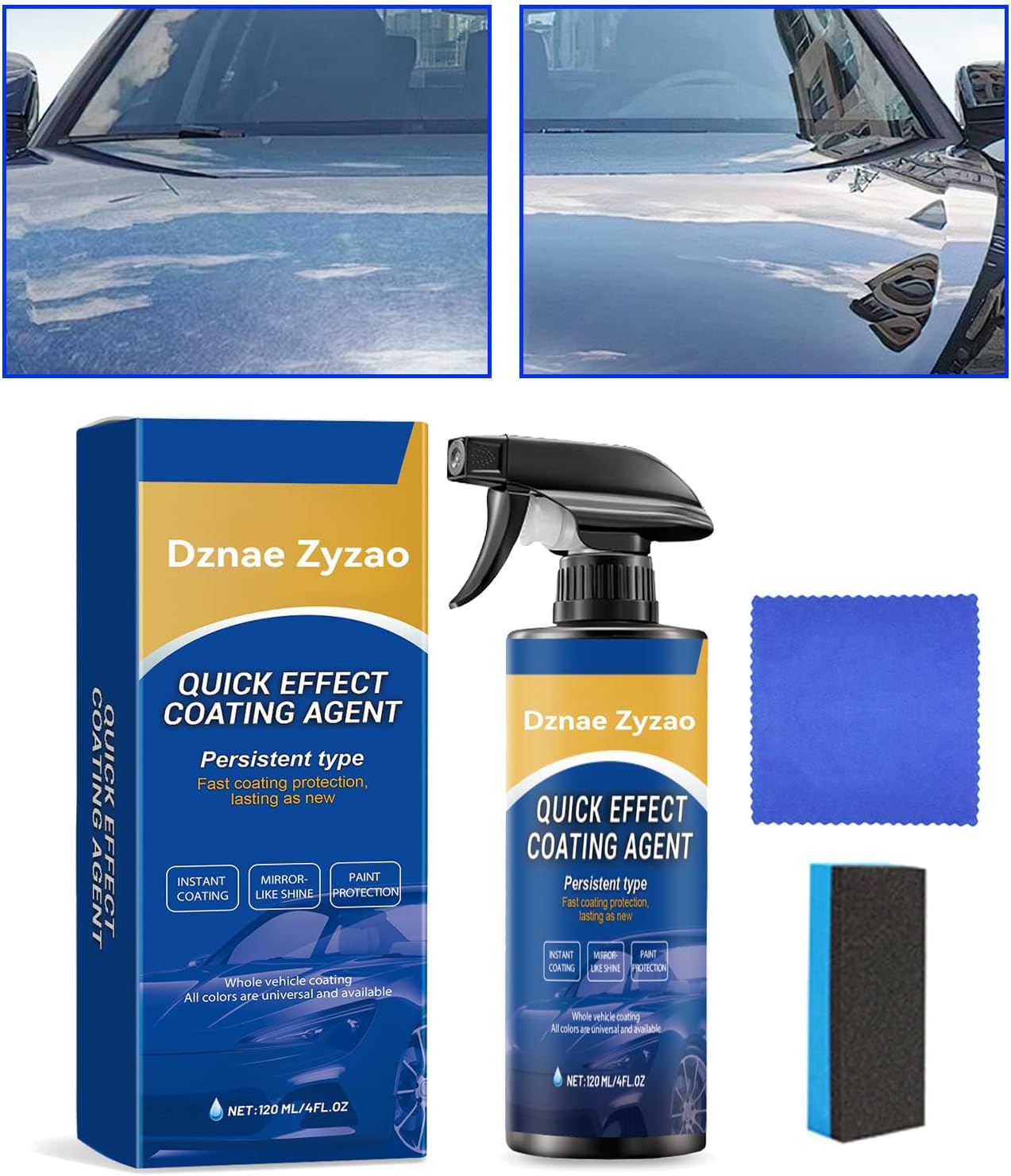 2026 New Upgraded Dznae Zyzao Car Coating Spray, Quick Effect Coating Agent, Car Scratch Wax Polish Spray Waterless Wash (1,120ML)
