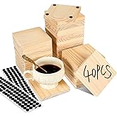 Meanplan 40 Pcs Blank Unfinished Square Wood Coasters Thick Wooden Coasters with Non Slip Dot Stickers for DIY Arts Engraving Painting(Wood,4 Inch)