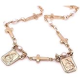 LESLIE BOULES Gold Plated Catholic Scapular Necklace for Women Cross Chain