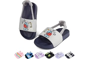 Toddler Boys Girls Slides Sandals with Elastic Strap Non-Slip Flip Flop Lightweight Little Kids Shower Slippers Beach Pool Sh