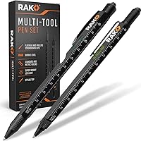 RAK 2-in-1 Multi-Tool Pen Set (2 Pack) Birthday Gifts for Men - LED Light, Stylus, Ruler, Level, Bottle Opener, Screwdriver,