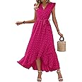 BTFBM Women V Neck Summer Dress 2025 Cap Sleeve Swiss Dot Boho Flowy Ruffle Slit Beach Party Long Maxi Cocktail Dresses