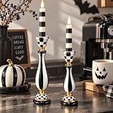 Acellegic 2 Pcs Black and White Checkerboard Taper Candle Holder,Classic | Resin Halloween Retro Checkered Striped Candlestick Holder, Home Table Decor, Holiday Centerpiece, Candles Not Included