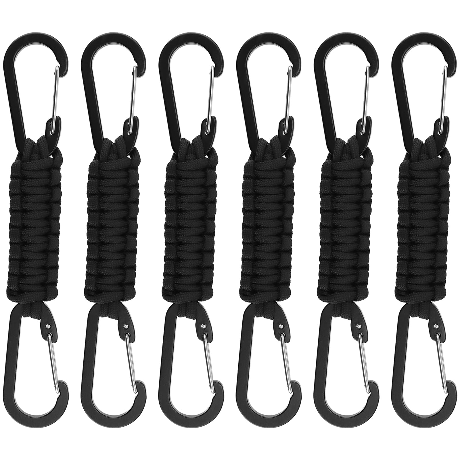 YUENPUN 6 PCS 19cm Black Paracord Lanyard Clips, Paracord Lanyard with Hooks for Backpack, Keys