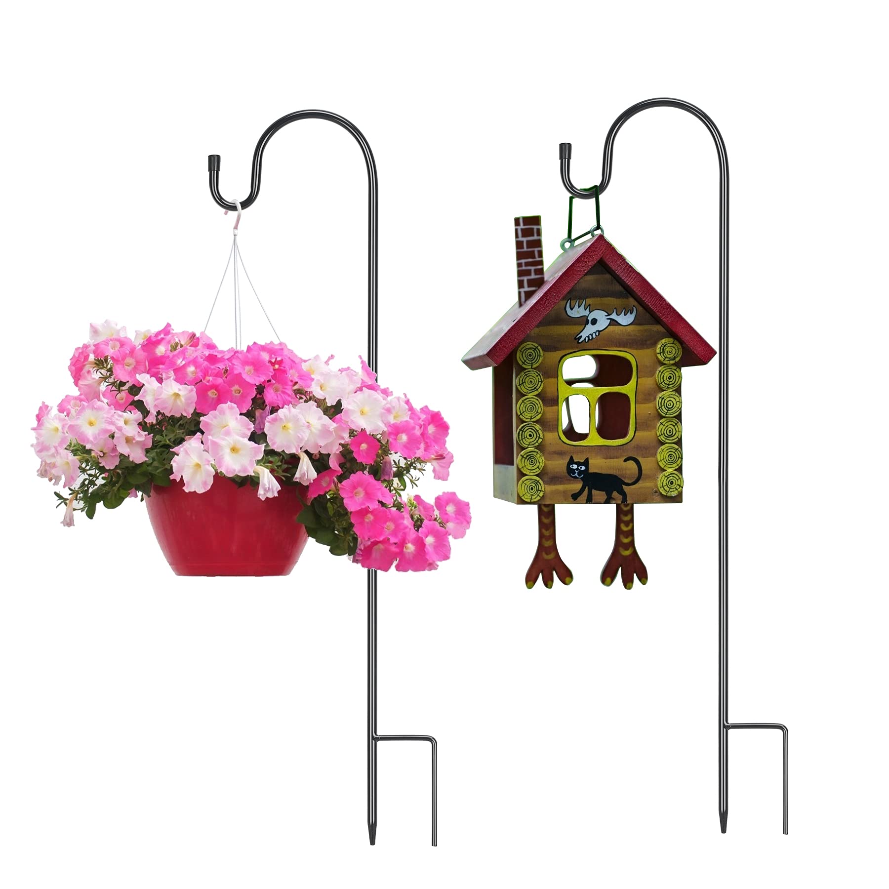 DKINY 2 Pcs Shepherds Crook Hooks Black Garden Shepherds Hooks Adjustable Bird Feeder Poles and Hangers Garden Hooks for Hanging Plant Baskets Lights Lanterns