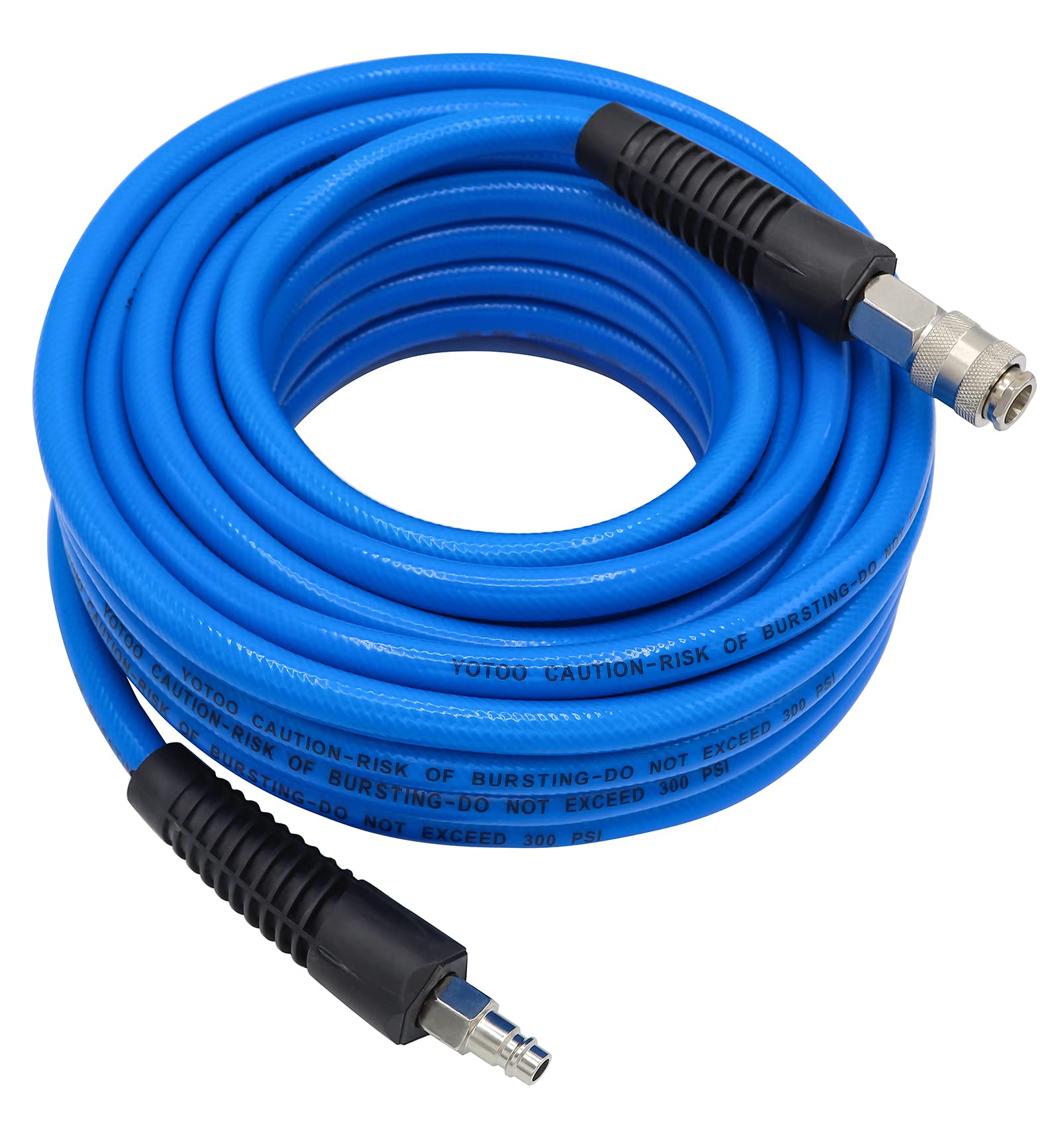 YOTOO PVC Air Compressor Hose 15m Long 10mm ID X 14mm OD with Bend Restrictors, 1/4" Europe Quick Coupler and Plug, Blue