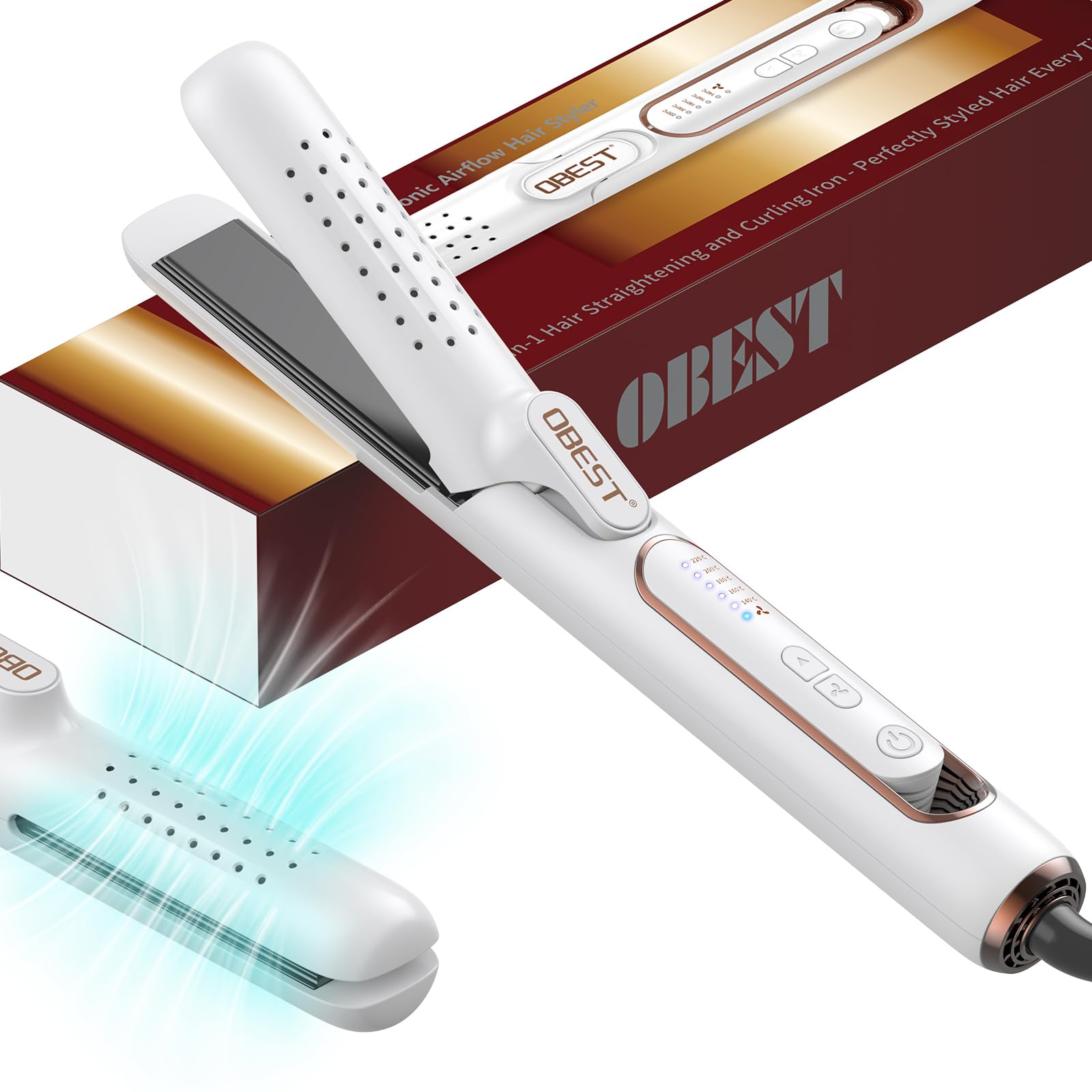 Photo 1 of Airflow Hair Straightener and Curler 2 in 1, Fast Heating Flat Iron for Straightening and Curling with 360° Airflow Vents for Long Lasting Curls and Less Damage, Dual Voltage Portable for Travel