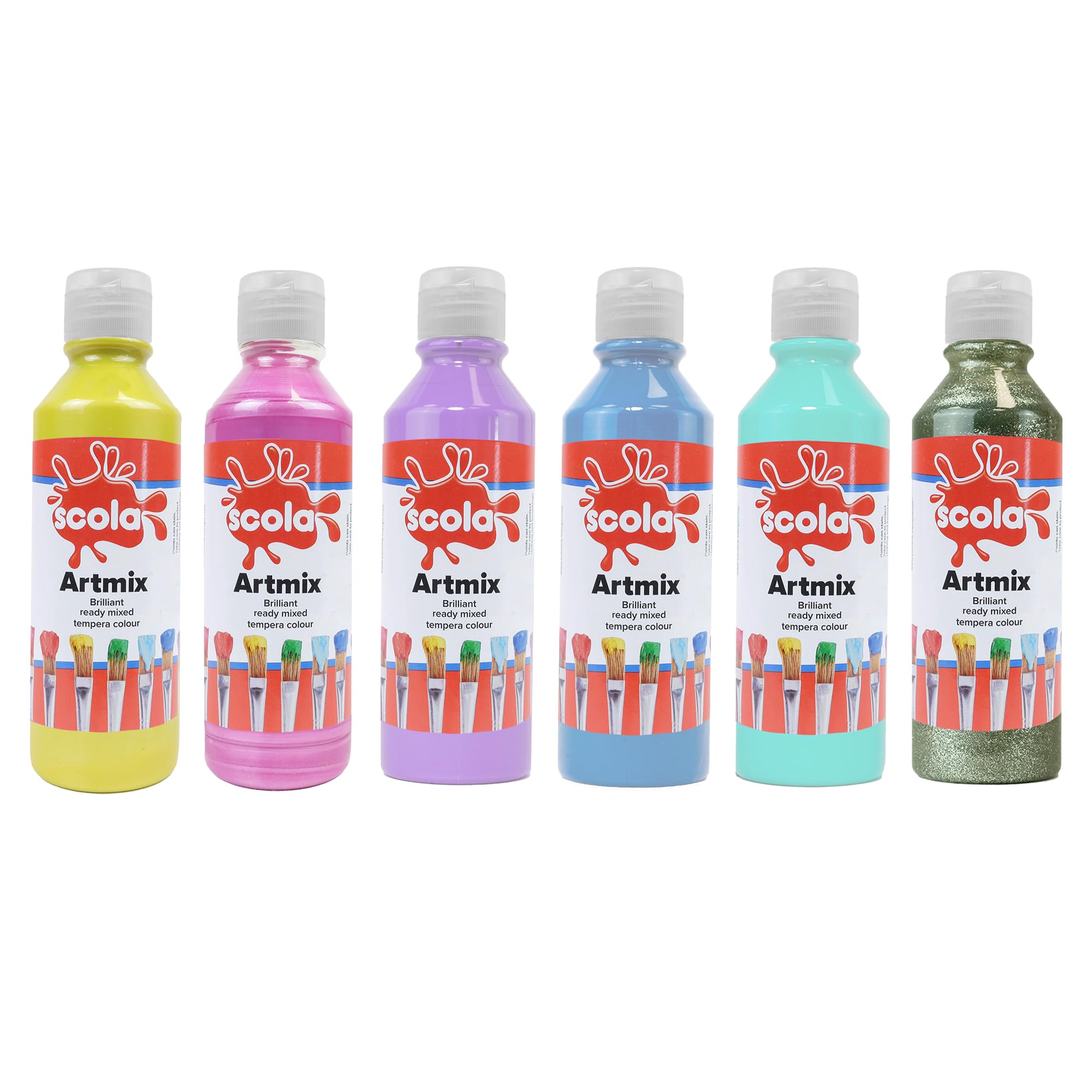 Scola Readymix Water Based Tempera Paint, 6 Assorted Unicorn Colours, 300ml Bottles, Safe Non-Toxic Poster Paints, Washable, Craft Projects, Suitable for 3+