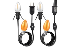 EMNOOTI Clip in Light Cord,Accessory Cord with Light Bulb,Candelabra-Base E12 Socket UL Listed Christmas Village House Lights,Ceramic Trees Light (2-Pack 6ft Cord,1 Lamp Socket, Black Cord)