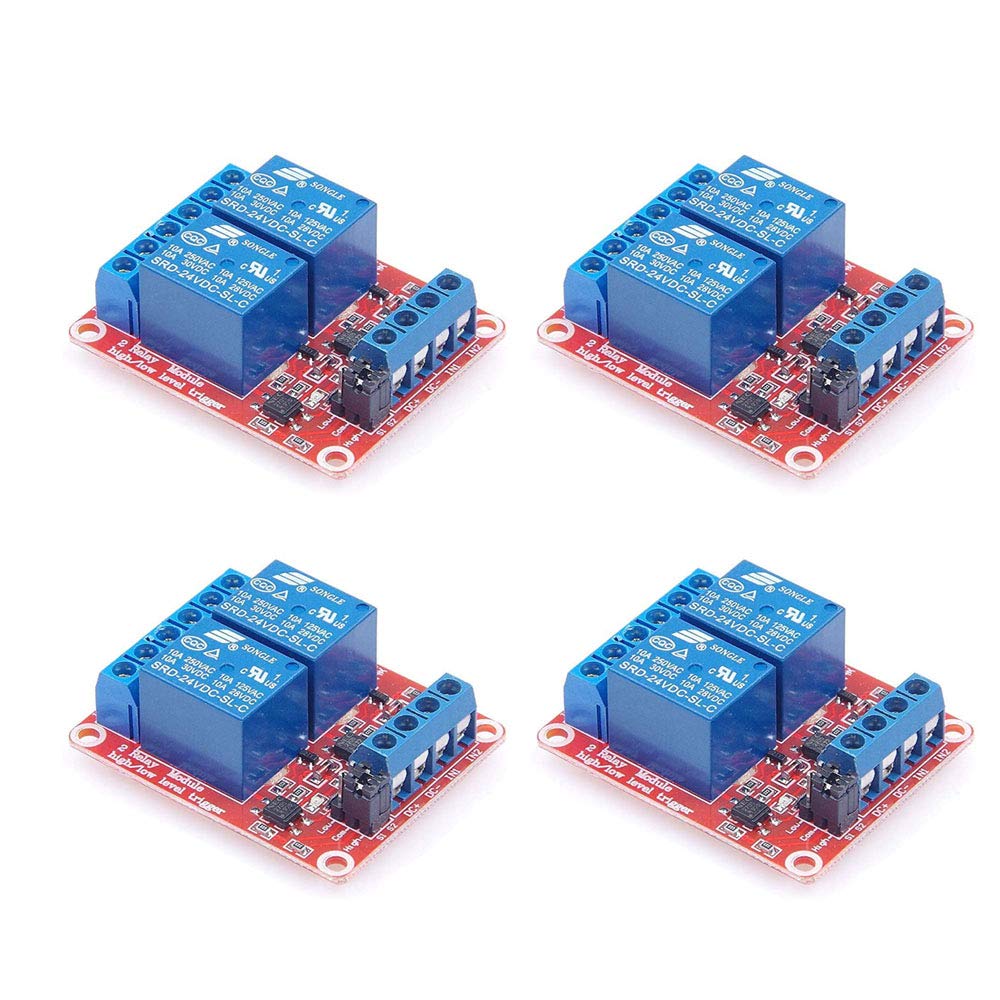 DollaTek 5V 2-Way Relay Module With Optocoupler - 2 Channel Relay Expansion Board - High/Low Trigger - LED Warning Lamp - 4PCS
