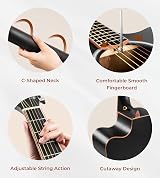 Vangoa 41 Inch Electric Acoustic Guitar 4 Band EQ Cutaway 4/4 Black view 5