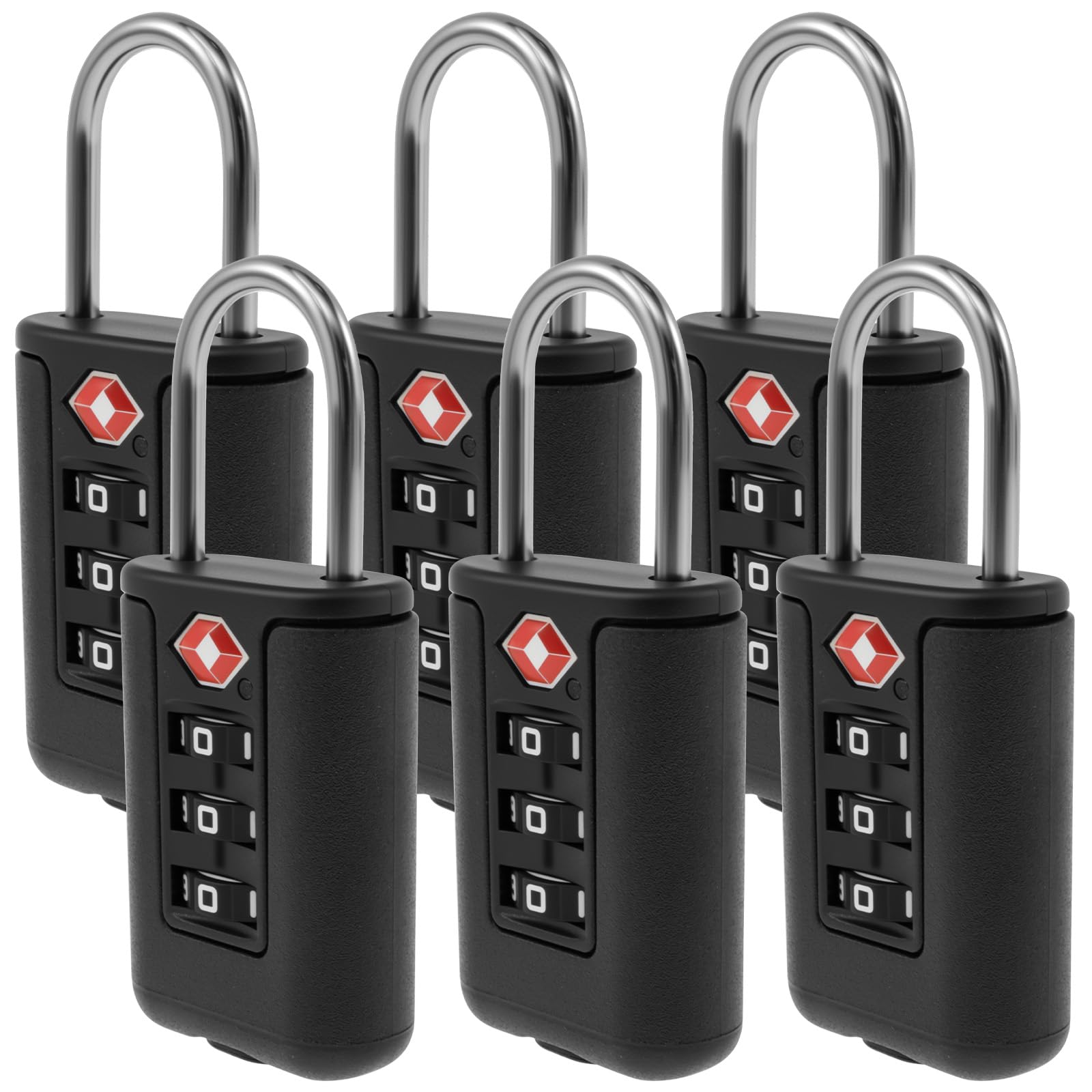 Photo 1 of 6 Pack Luggage Locks TSA Approved 3 Digit Travel Combination Portable Small Padlocks Stainless Steel TSA Accepted Toolbox Locks for Travel Bag Suitcase Lockers