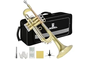 ROWELL Trumpet Standard Bb Trumpet Set Professional Trumpets Brass Trumpets for Beginners with Deluxe Hand Case,Gloves,7C Mou