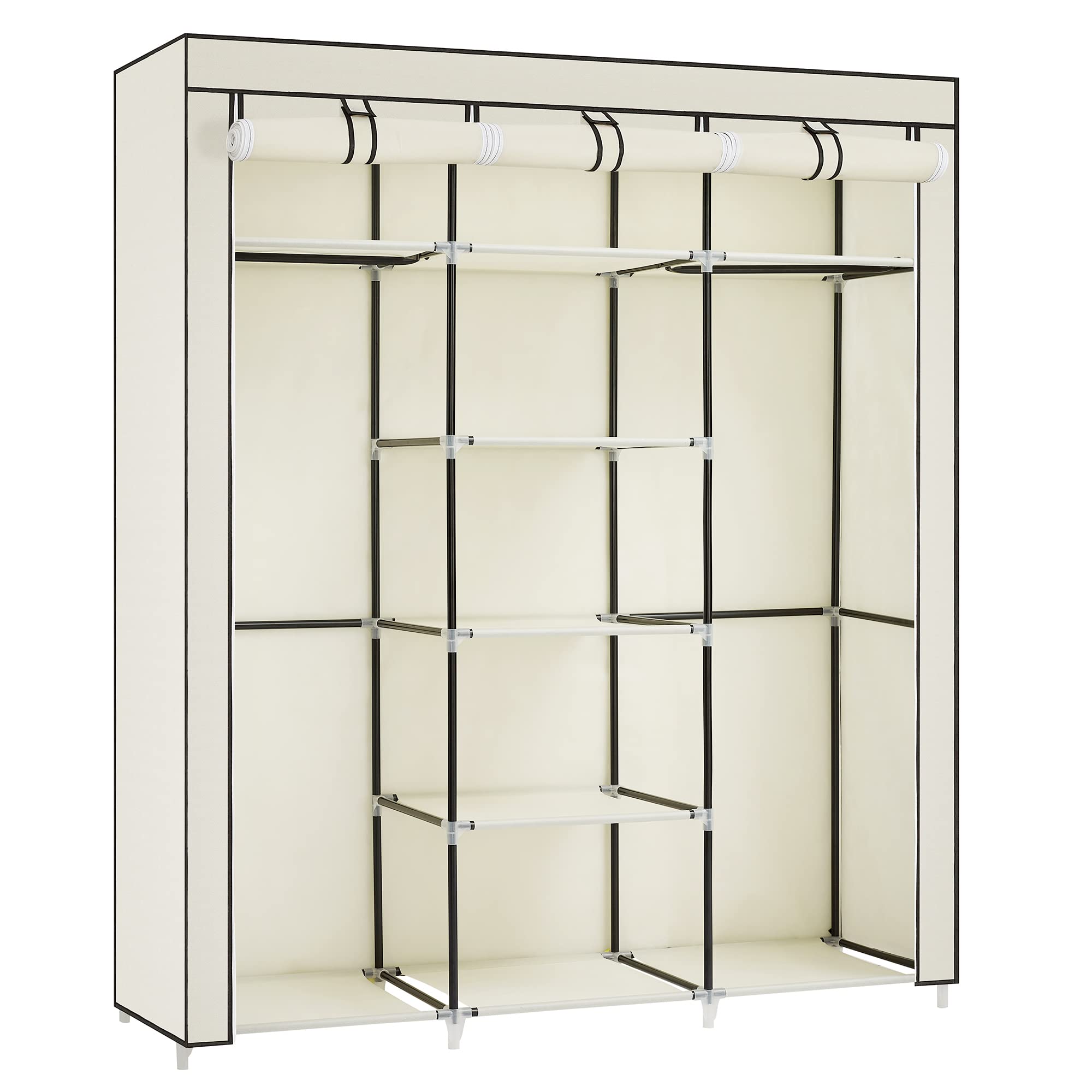 SONGMICS-Armario-de-Tela-Estanteria-de-Almacenaje-Resistente-al-Polvo-Tubo-de-Acero-tamano-XXL-175-x-150-x-45-cm-Color-Beige-RYG12M