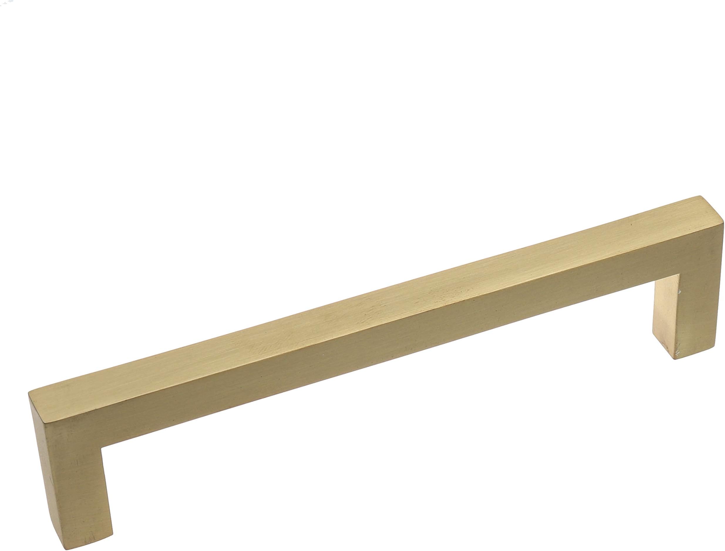 GlideRite Hardware Solid Square Cabinet Bar Pull Handles 5-inch Hole Center || Satin Gold Finish || Pack of 10 || 21683-128-SG-10