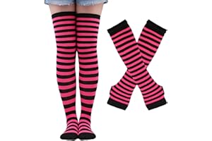LUHOHI Black and White Striped Arm Leg Warmers Sleeves Set Rainbow Socks Knee High Fingerless Gloves Hand Thigh Warm