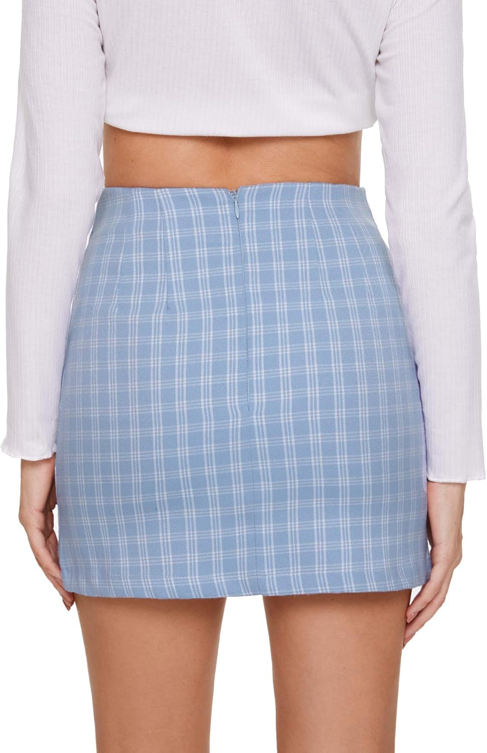 Floerns Women's Plaid Bodycon Dual Split Mini Skirt: Clothing