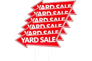 WAYYOGH 6PCS Yard Sale Signs Directional Arrow Signs with Stakes, Double Sided Red Yard Sale Signs 16 x 5'' Corrugated Plastic Waterproof Yard Sale Sign for Transaction Event Left and Right Guest Moving Sign