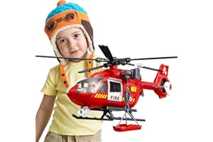 Wenbeier Fire Rescue Helicopter Toys for Boys with Hanging Basket Toy Airplane with Lights and Sound Firefighting Vehicles Toys for Kids Aged 3 4 5 6 7