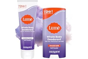 Lume Whole Body Deodorant - Invisible Cream - 72 Hour Odor Control - Aluminum Free, Baking Soda Free, Skin Safe - 3.0 Ounce Tube and 2.6 Ounce Solid Stick Bundle (Soft Powder)
