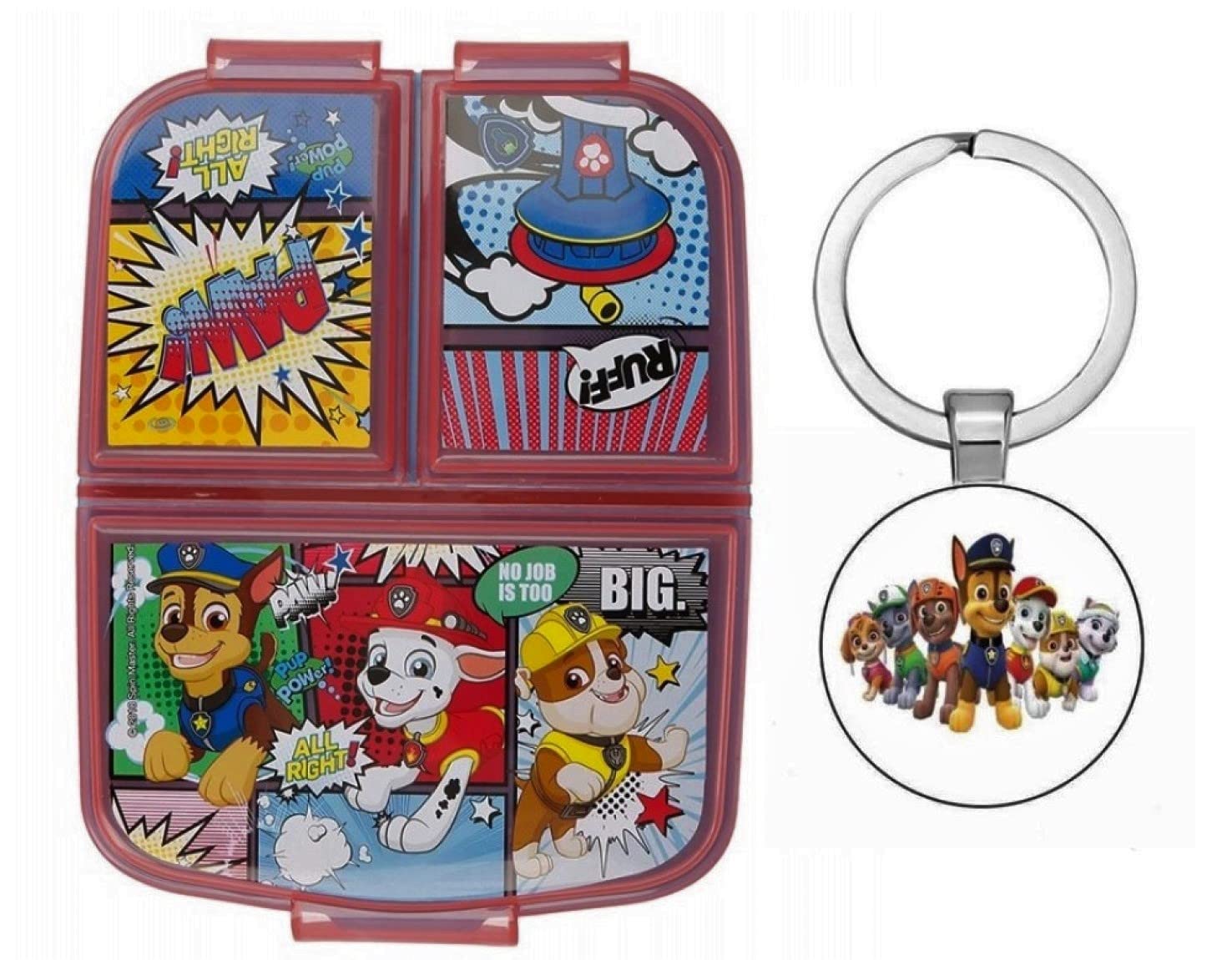 OM SUPPLIES Paw Reusable Sandwich Lunch Box 3 Multi Compartment Kids Children School Includes Paw Patrol Keychain (Paw)