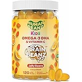 Human Beanz Kids Vegan Omega 3 Gummies, Jelly Beans with DHA and Vitamin C, Brain and Immune Support for Children, Citrus Blast, 120 ct, Kosher, Gluten-Free