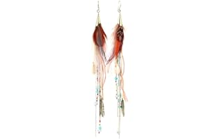 BADU Bohemian Feather Dangle Earrings for Women with Shell Beads Long Tassel Design Drop Earrings