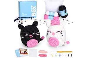 CROCHETBOX Crochet Kit for Beginners: 2 PCS Cats Animal Crochet Kit, Including Step-by-Step Video Tutorials, Instruction, Hook, Surprise Gift for Adults, Relaxing Crafts