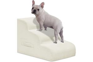 Yiruka Dog Steps for Small Dogs, 3-Step Dog Ramp and Stairs for High Beds and Sofa, Non-Slip Pet Stairs for Small Cats, Removable and Easy to Clean Pet Stairs, Beige
