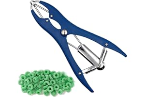 All-in-1 Livestock Banding Tool Kit: 100pcs Goat Rings,Quick Ring Installer,Sheep Tail Breaker & Balloon Expander Pliers